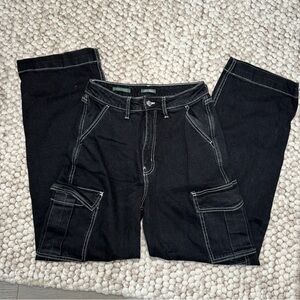 Contrast Stitch Black Wide Leg Jeans